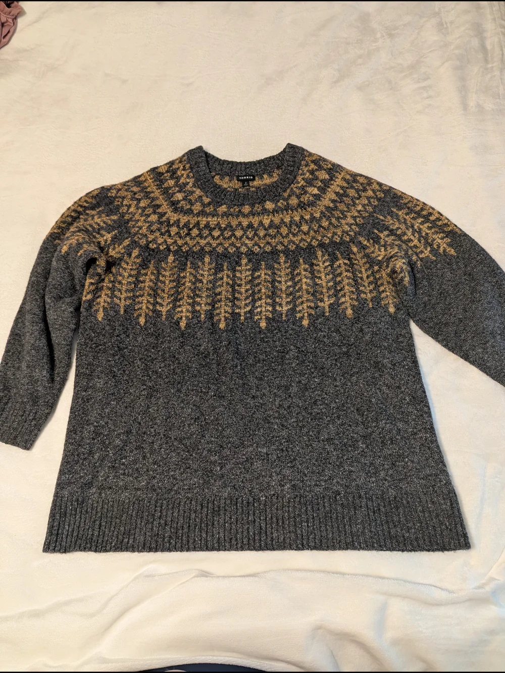 Torrid Gray Fair Isle Crewneck Sweater with Copper Pattern - Picture 1 of 4